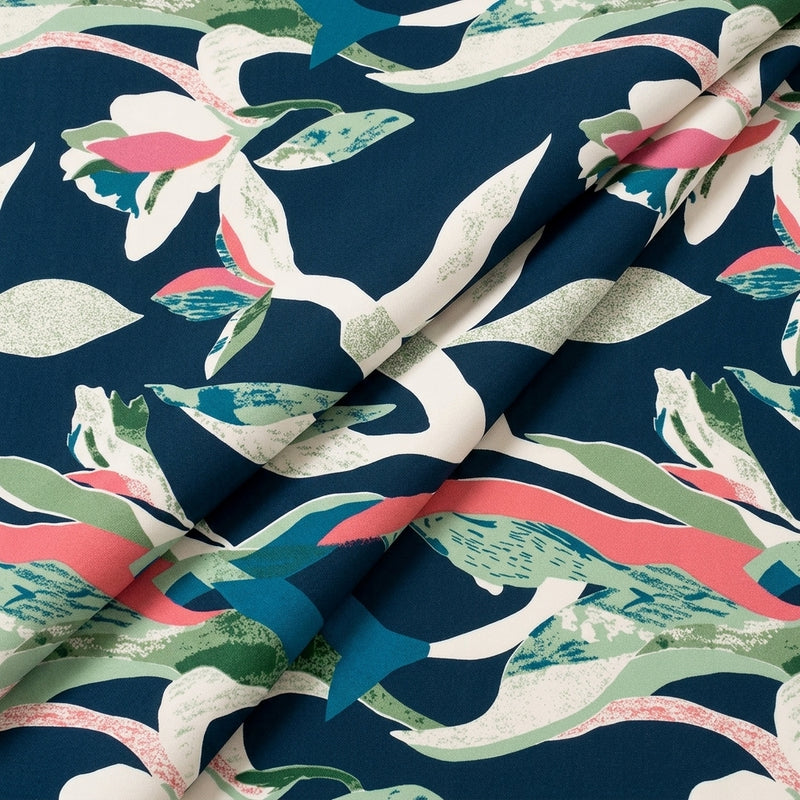 Blue Blue Floral Cotton Fabric - Folds