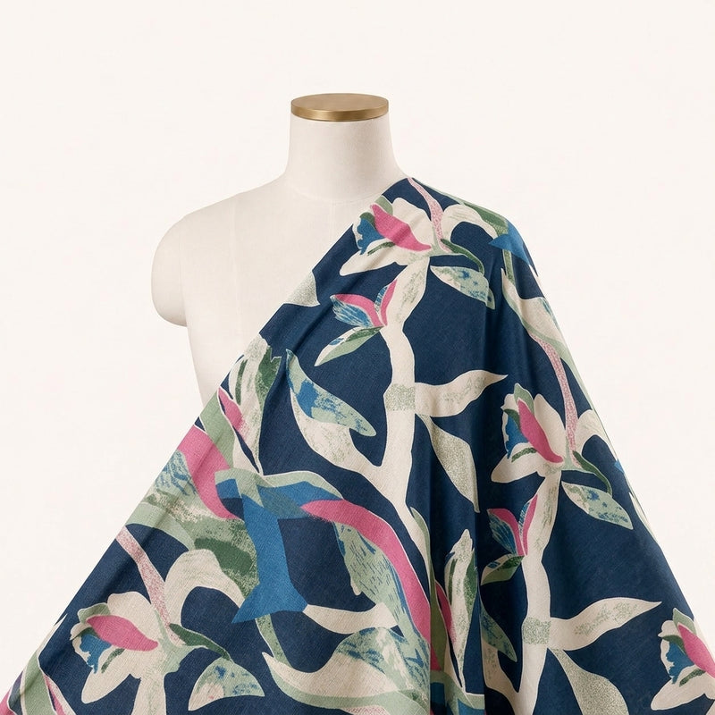 Blue Blue Floral Cotton Fabric - Saree drape