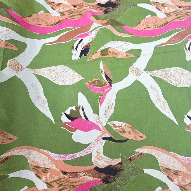Green Green Floral Cotton Fabric - Flat fabric