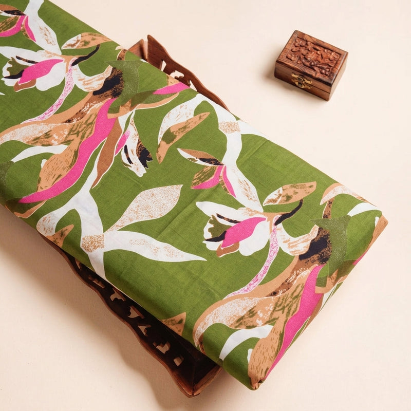 Green Green Floral Cotton Fabric - Tray