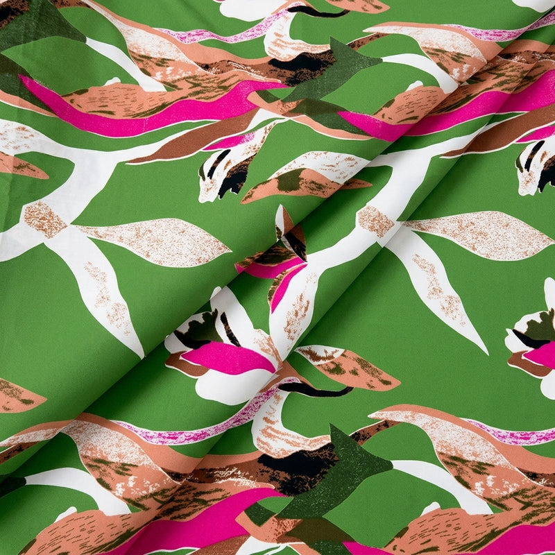 Green Green Floral Cotton Fabric - Folds