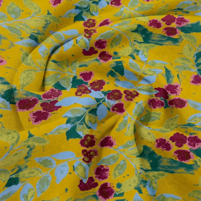 Yellow Yellow Floral Cotton Fabric - Swirl