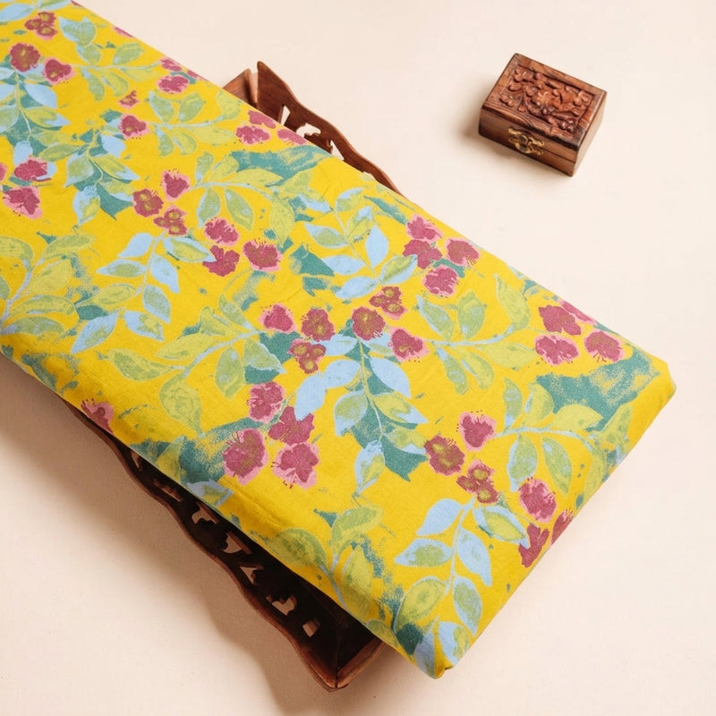Yellow Yellow Floral Cotton Fabric - Tray