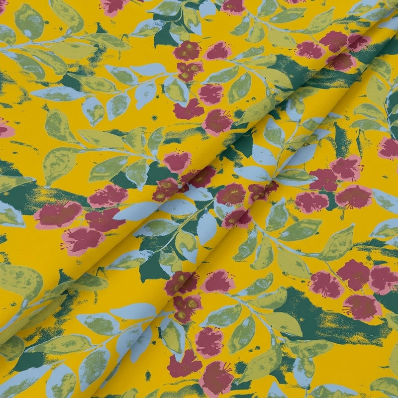 Yellow Yellow Floral Cotton Fabric - Folds