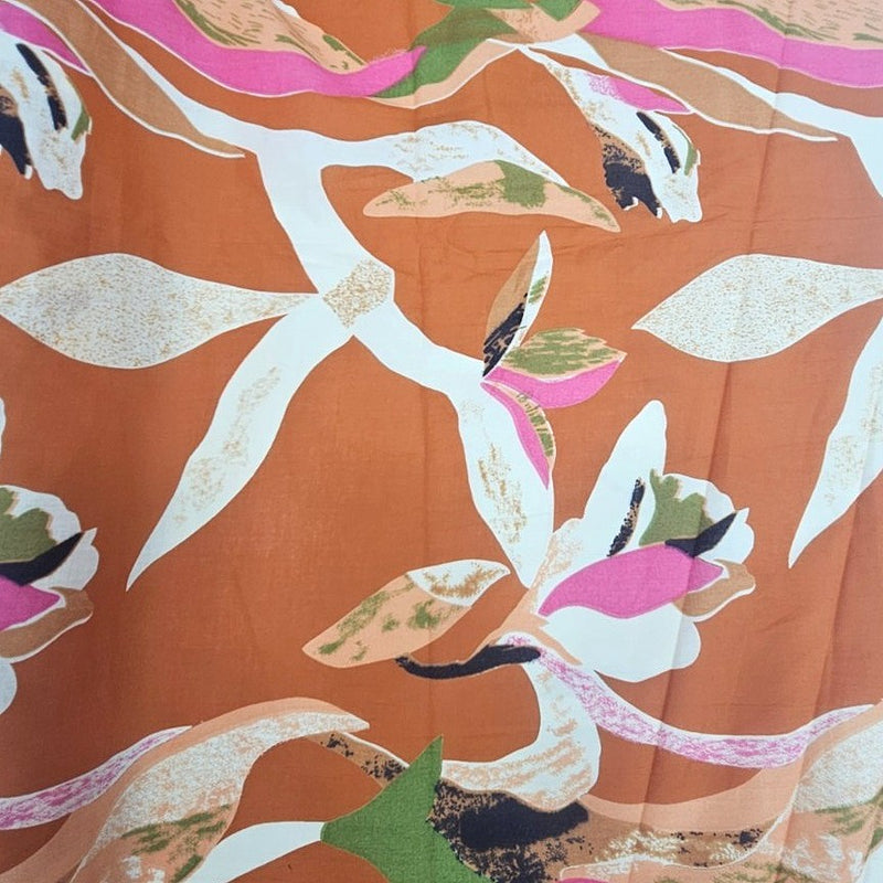 Orange Orange Floral Cotton Fabric - Flat fabric