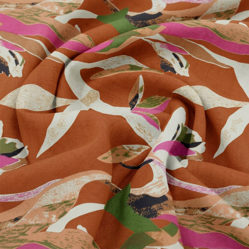Orange Orange Floral Cotton Fabric - Swirl