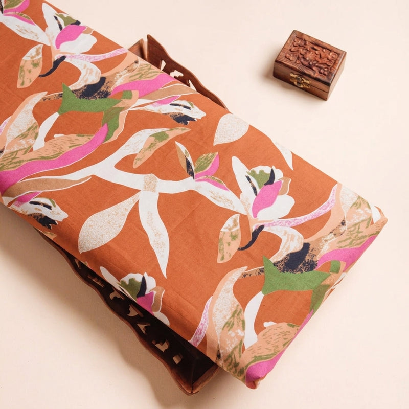 Orange Orange Floral Cotton Fabric - Tray