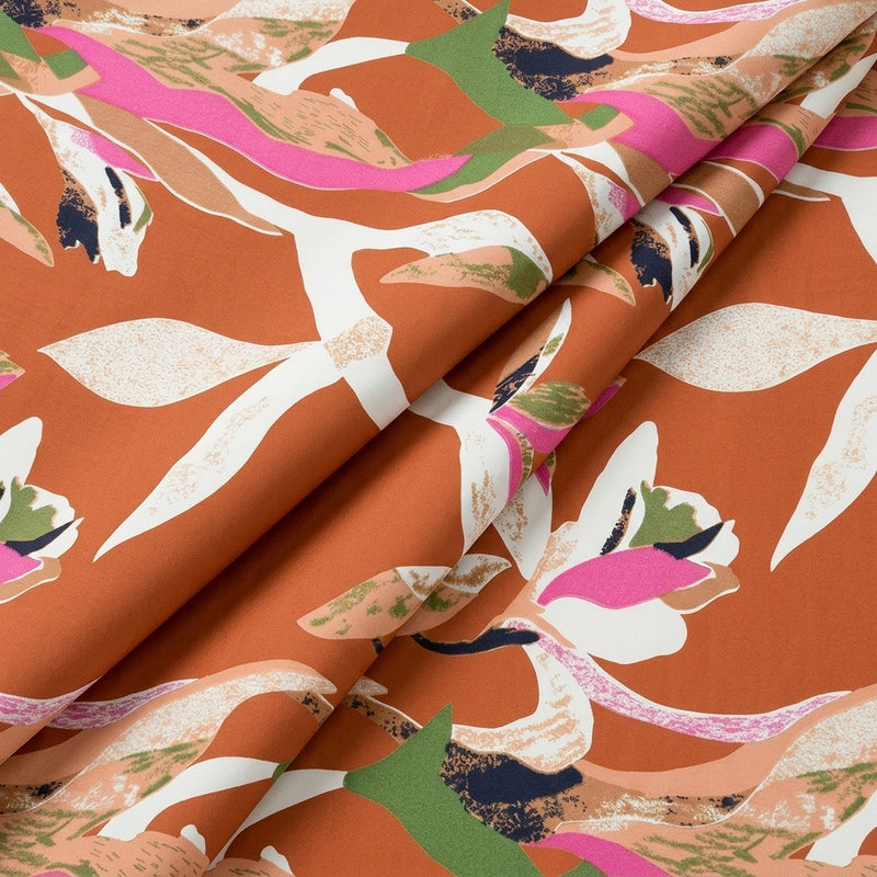 Orange Orange Floral Cotton Fabric - Folds