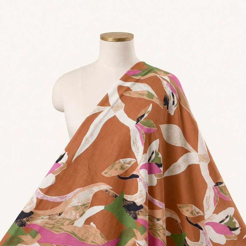 Orange Orange Floral Cotton Fabric - Saree drape