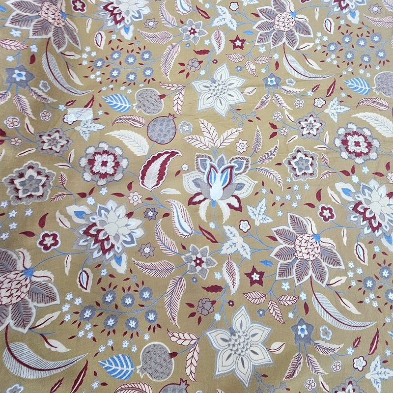 Beigee Beigee Floral Cotton Fabric - Flat fabric