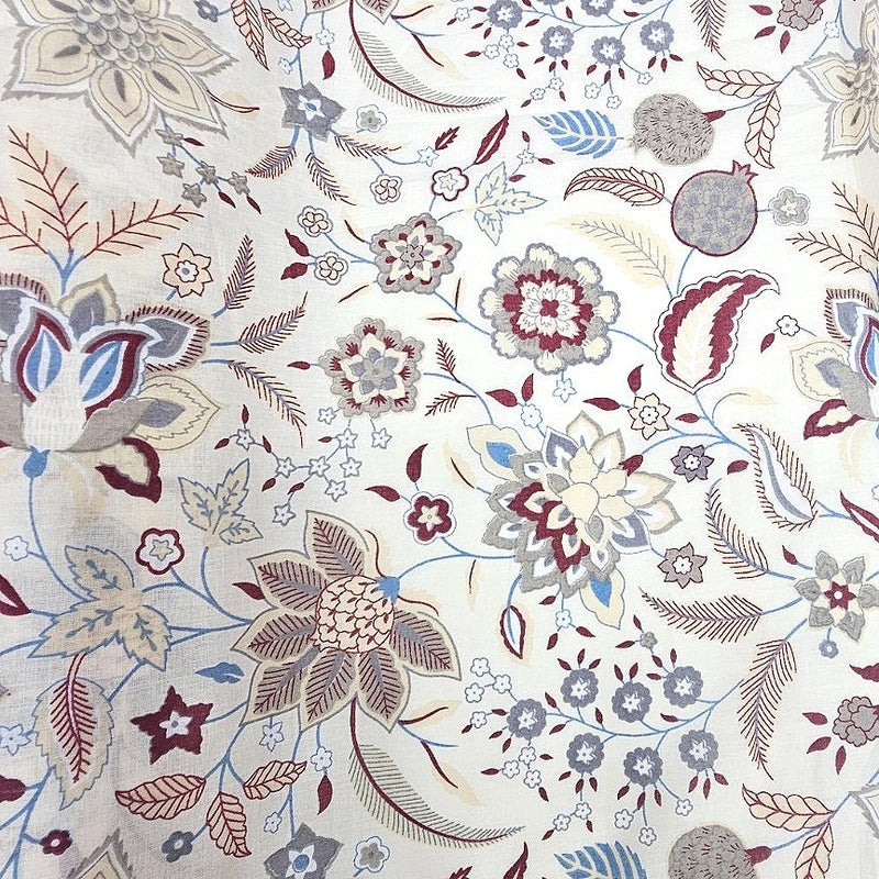 Cream Cream Floral Cotton Fabric - Flat fabric