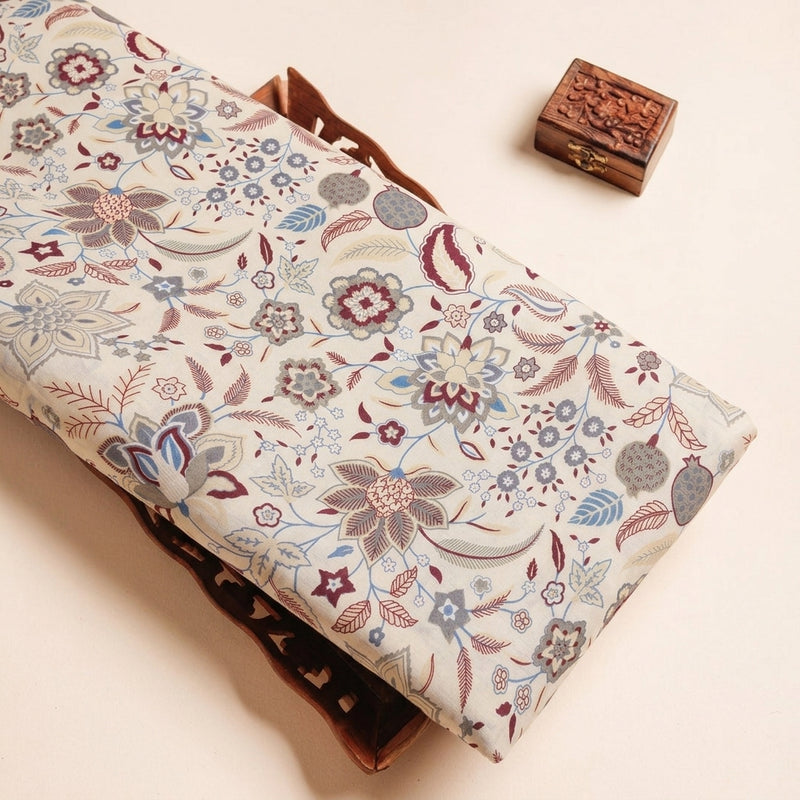 Cream Cream Floral Cotton Fabric - Tray