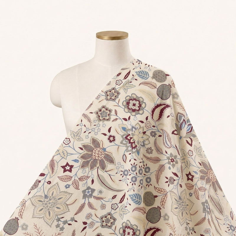 Cream Cream Floral Cotton Fabric - Saree drape