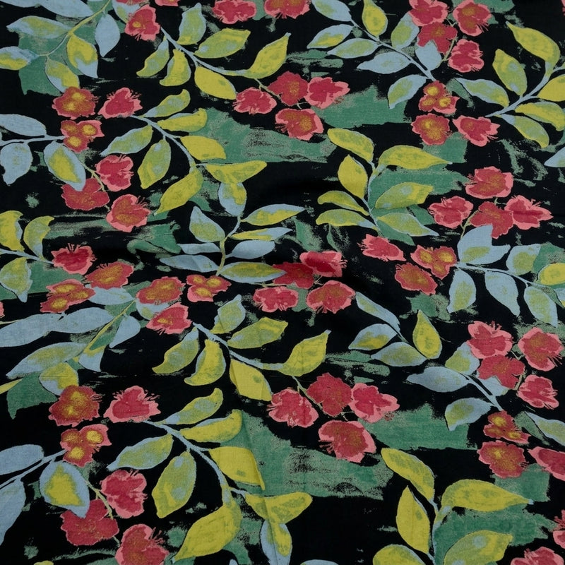 Black Black Floral Cotton Fabric - Swirl