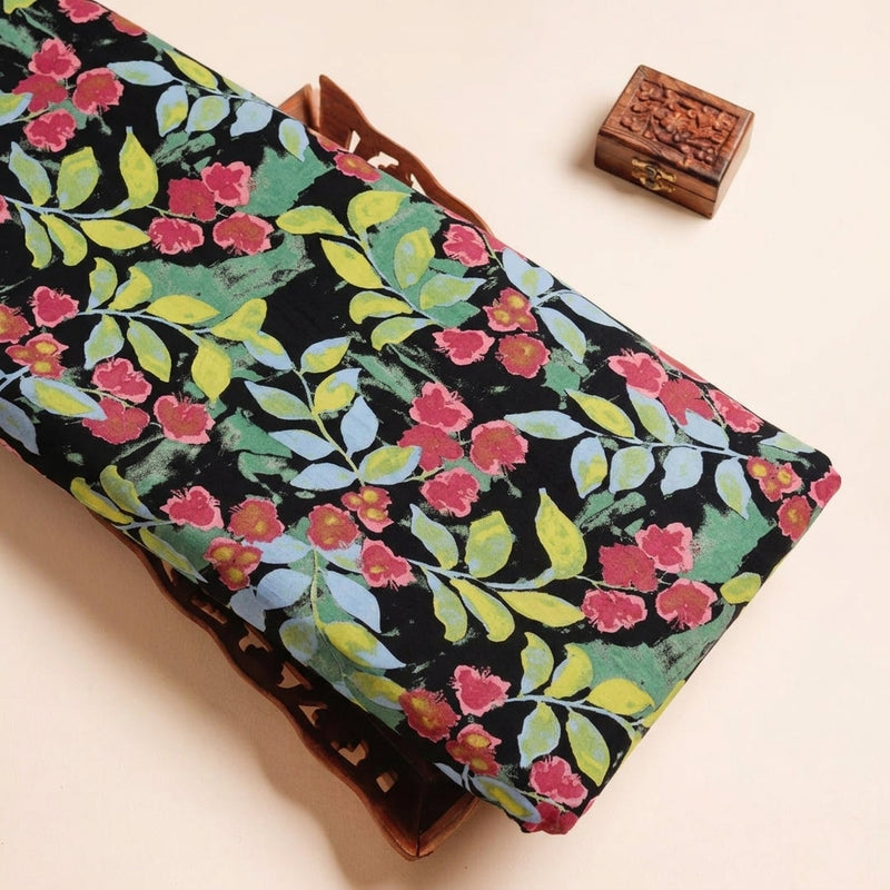 Black Black Floral Cotton Fabric - Tray