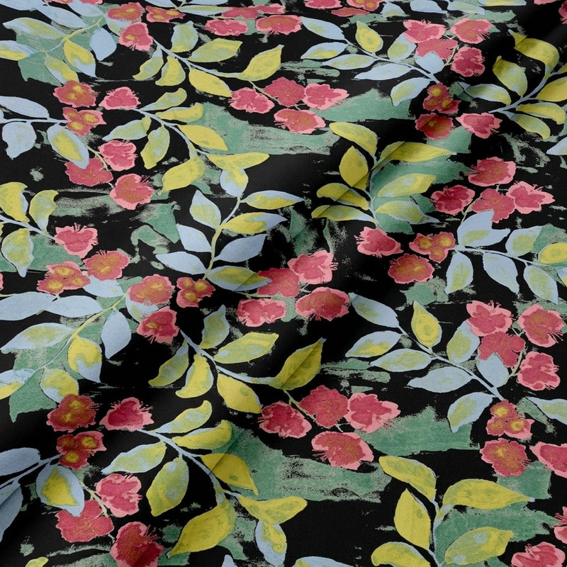 Black Black Floral Cotton Fabric - Folds
