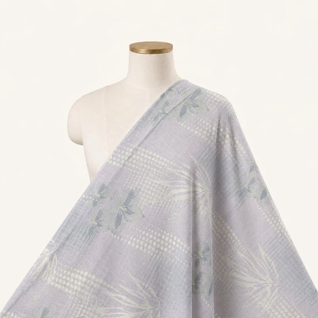 Foil Print Light Violet Foil Print Cotton Fabric Draped as a saree