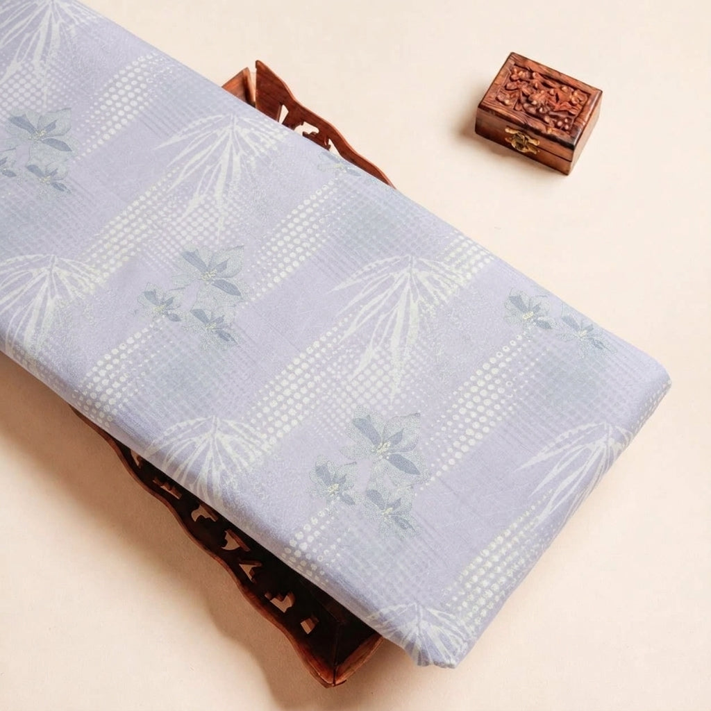 Folded Light Violet Foil Print Cotton Fabric Highlighting Floral and Texture