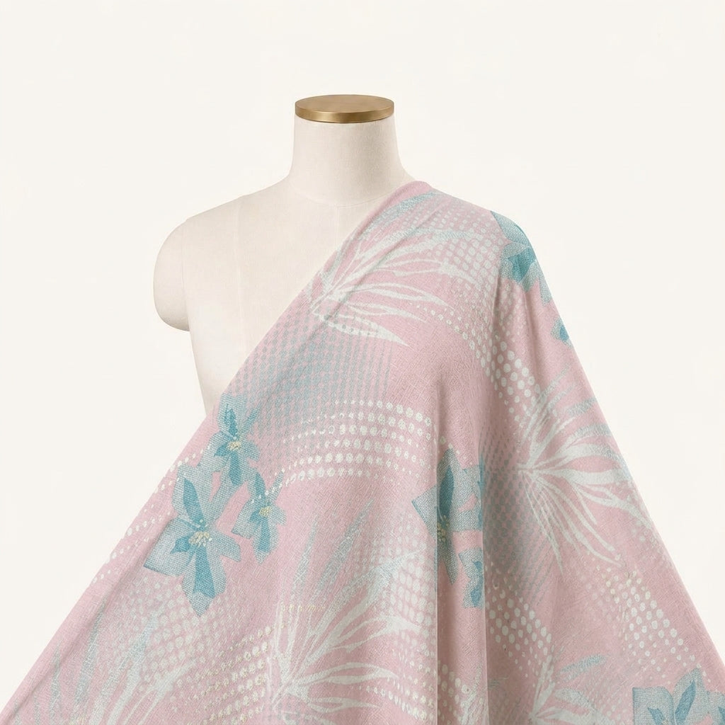 Foil Print Light Pink Foil Print Cotton Fabric Draped as a saree