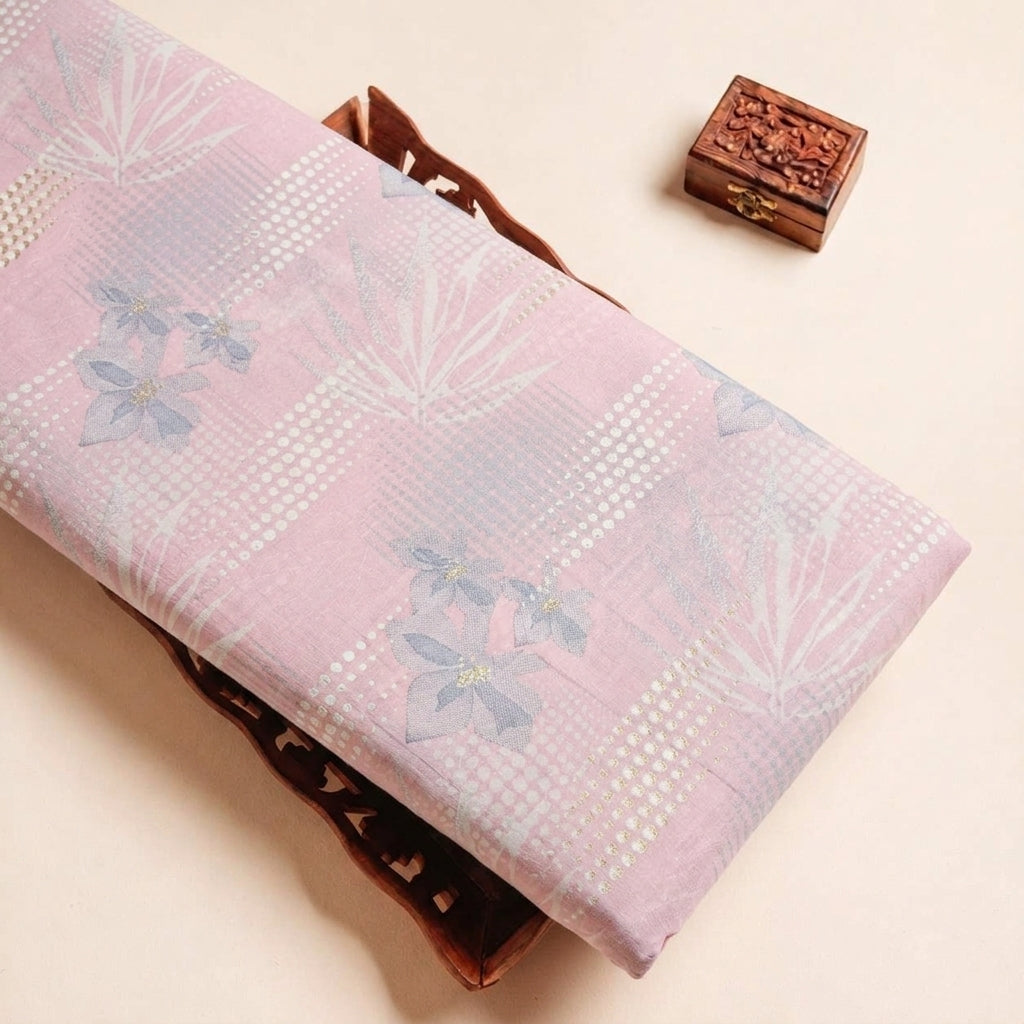 Folded Light Pink Foil Print Cotton Fabric Highlighting Floral and Texture