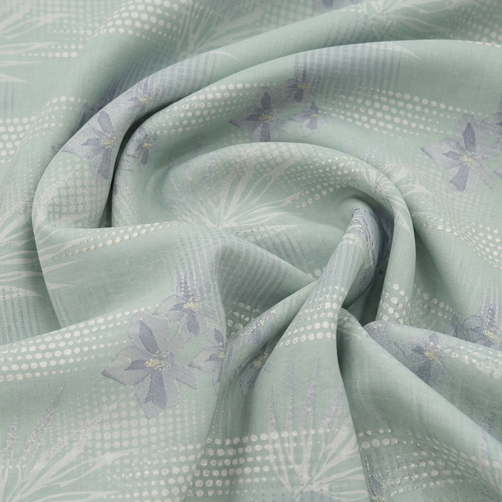 Swirled Foil Print Light Green Foil Print Cotton Fabric