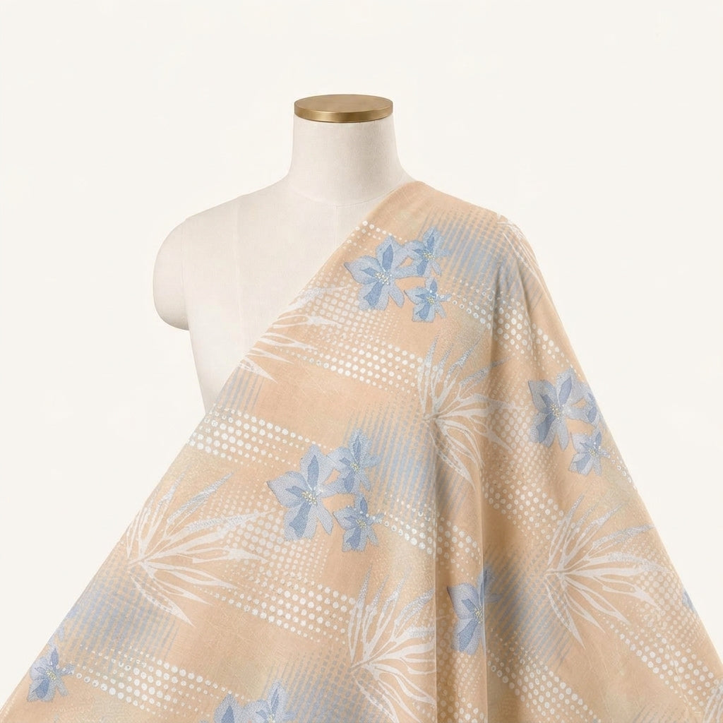 Foil Print Light Peach Foil Print Cotton Fabric Draped as a saree