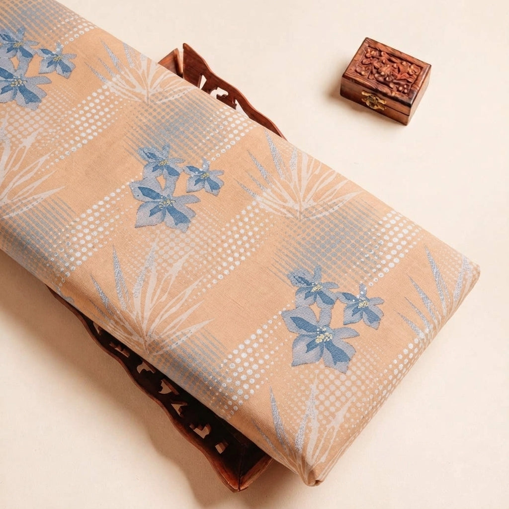 Folded Light Peach Foil Print Cotton Fabric Highlighting Floral and Texture