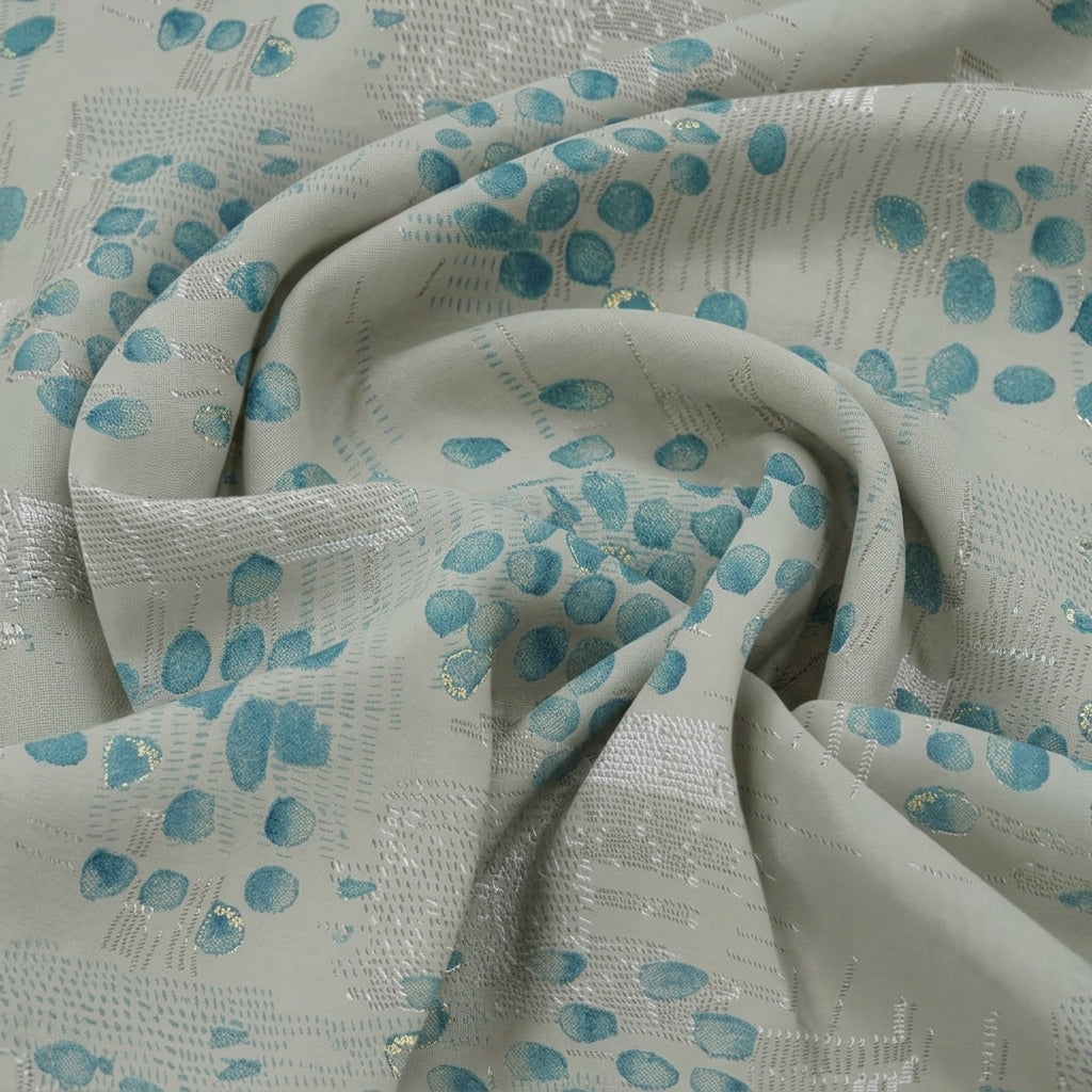Swirled Foil Print Beige Foil Print Cotton Fabric