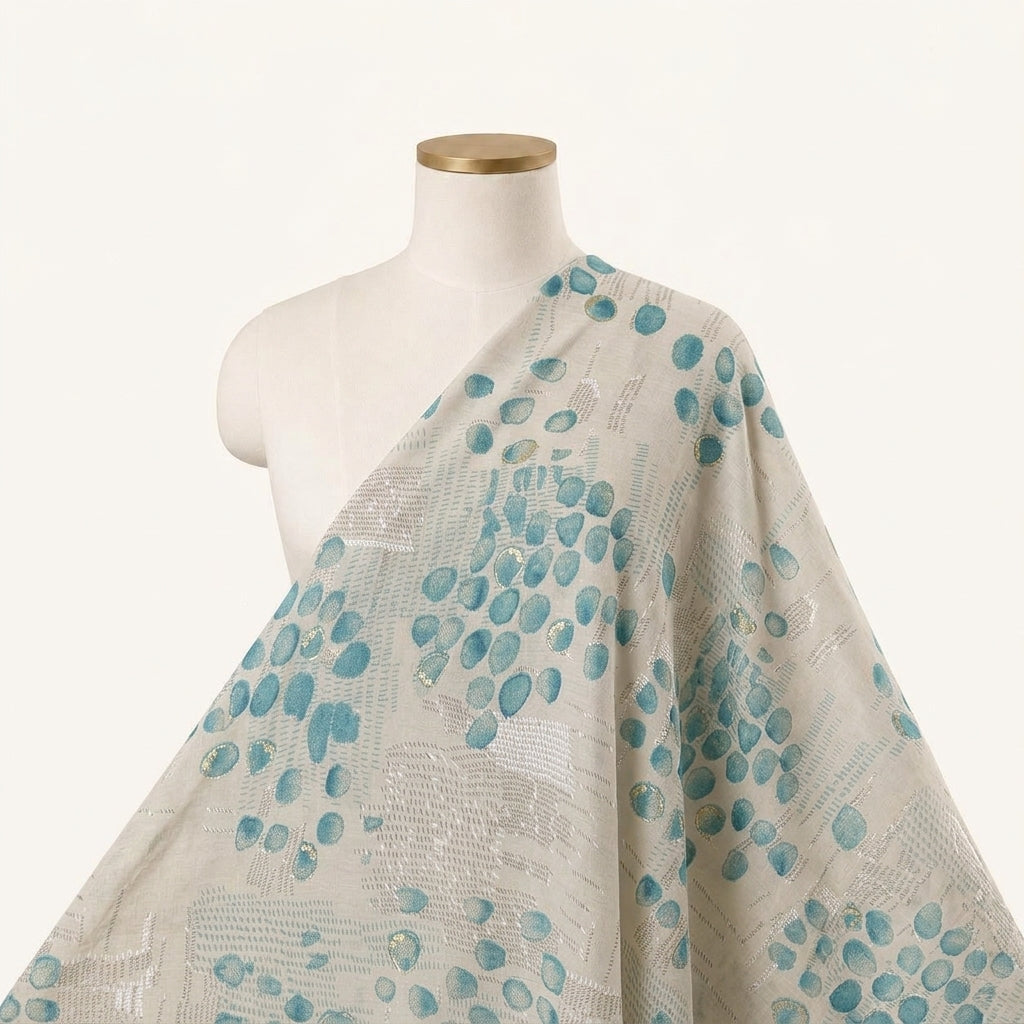 Foil Print Beige Foil Print Cotton Fabric Draped as a saree