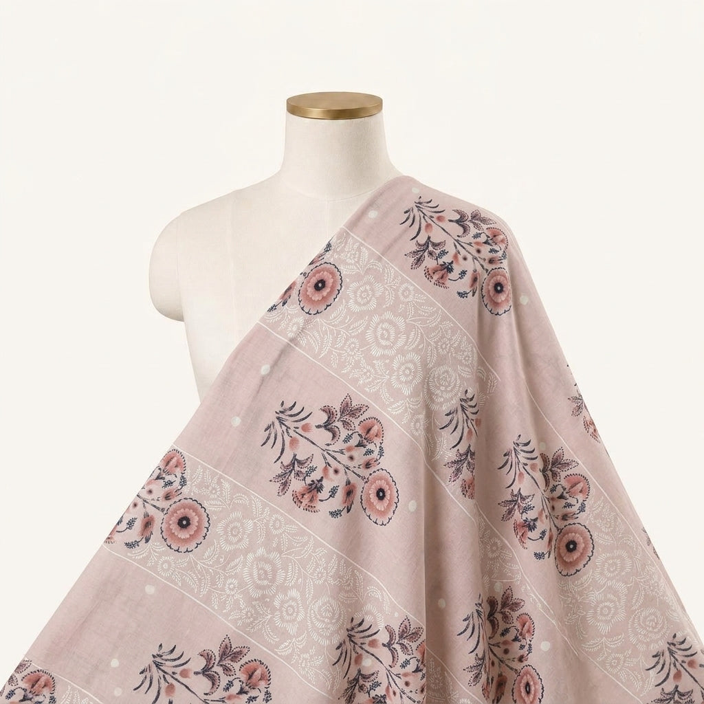 Foil Print Pink Foil Print Cotton Fabric Draped as a saree