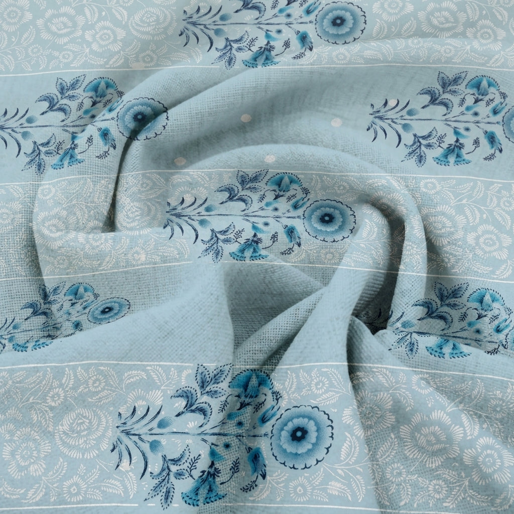 Swirled Foil Print Light Blue Foil Print Cotton Fabric