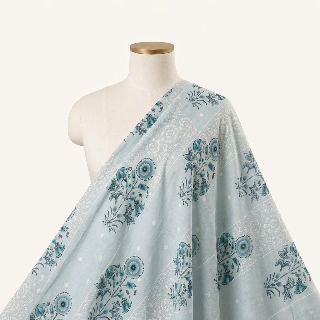 Foil Print Light Blue Foil Print Cotton Fabric Draped as a saree