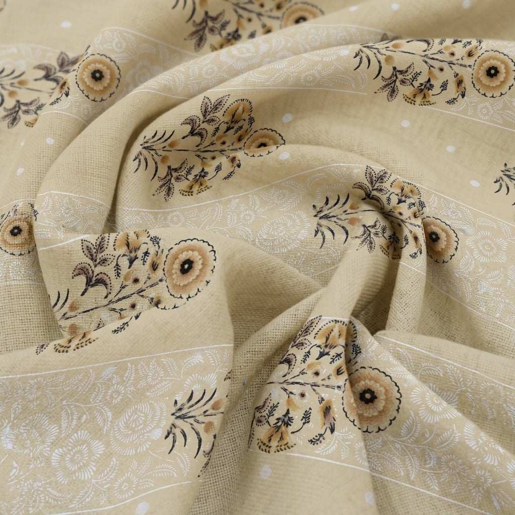 Swirled Foil Print Light Yellow Foil Print Cotton Fabric