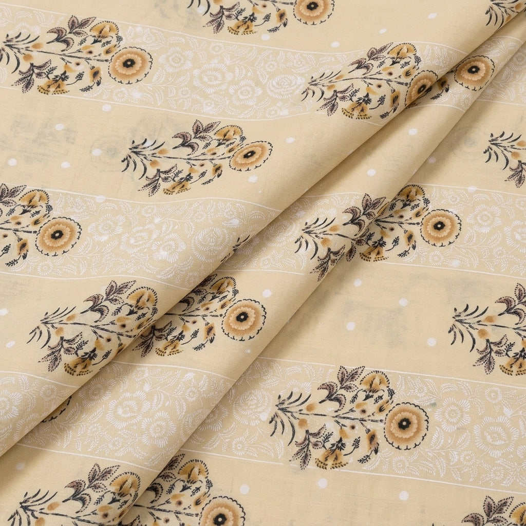 Folded Foil Print Light Yellow Foil Print Cotton Fabric