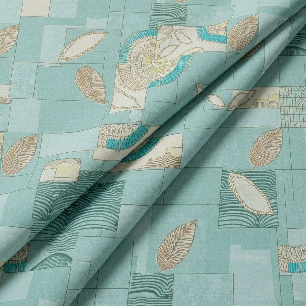 Folded Foil Print Green Foil Print Cotton Fabric
