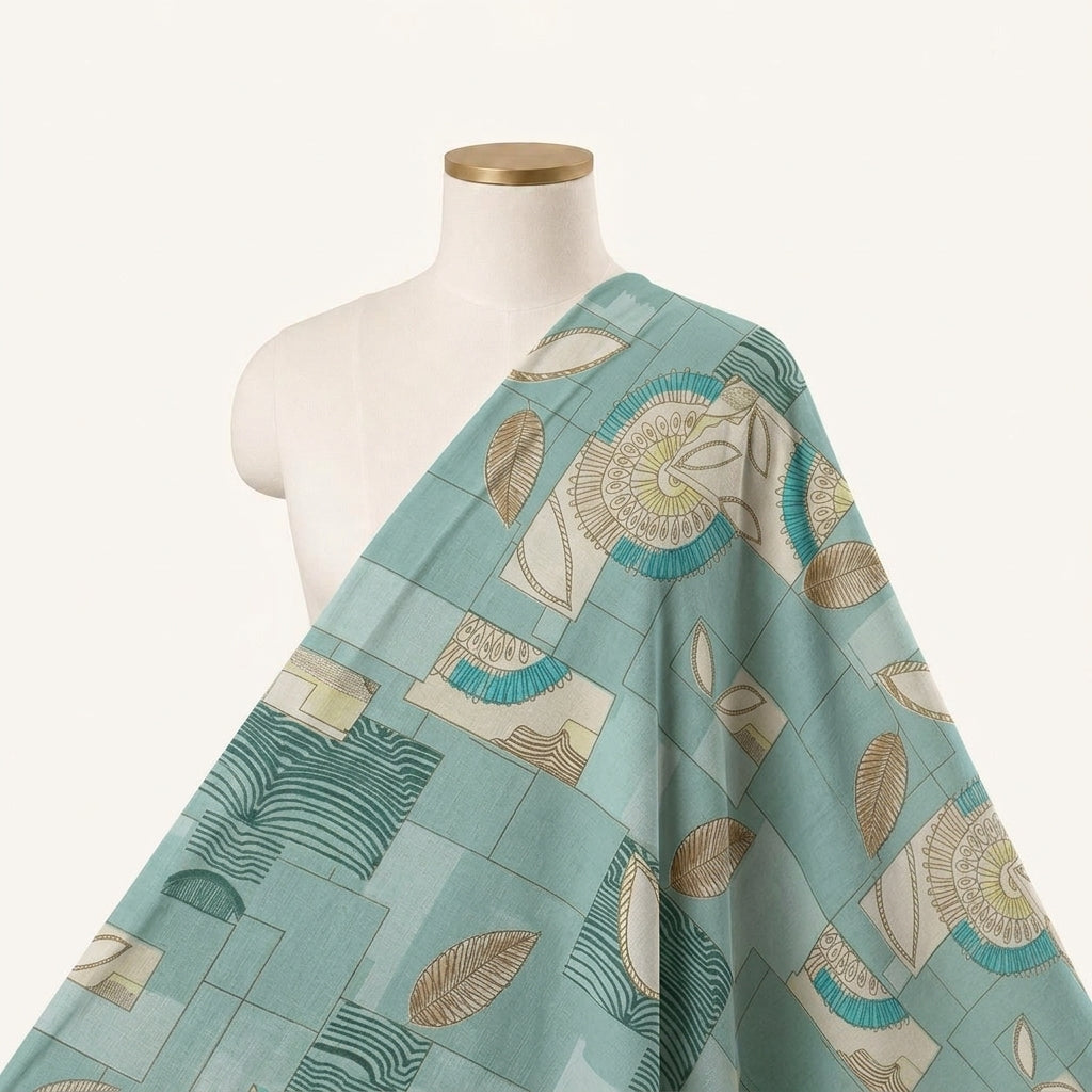 Foil Print Green Foil Print Cotton Fabric Draped as a saree