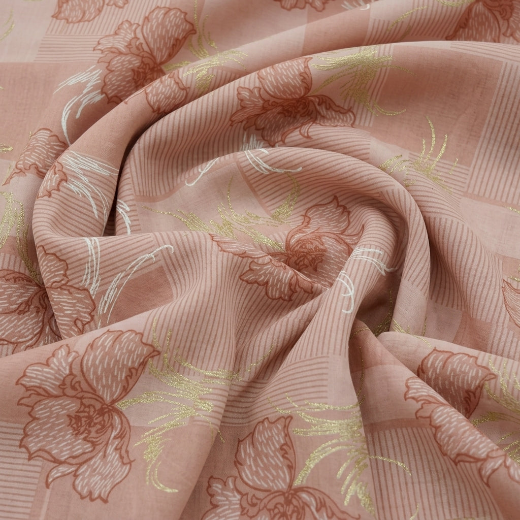 Swirled Foil Print Pink Foil Print Cotton Fabric