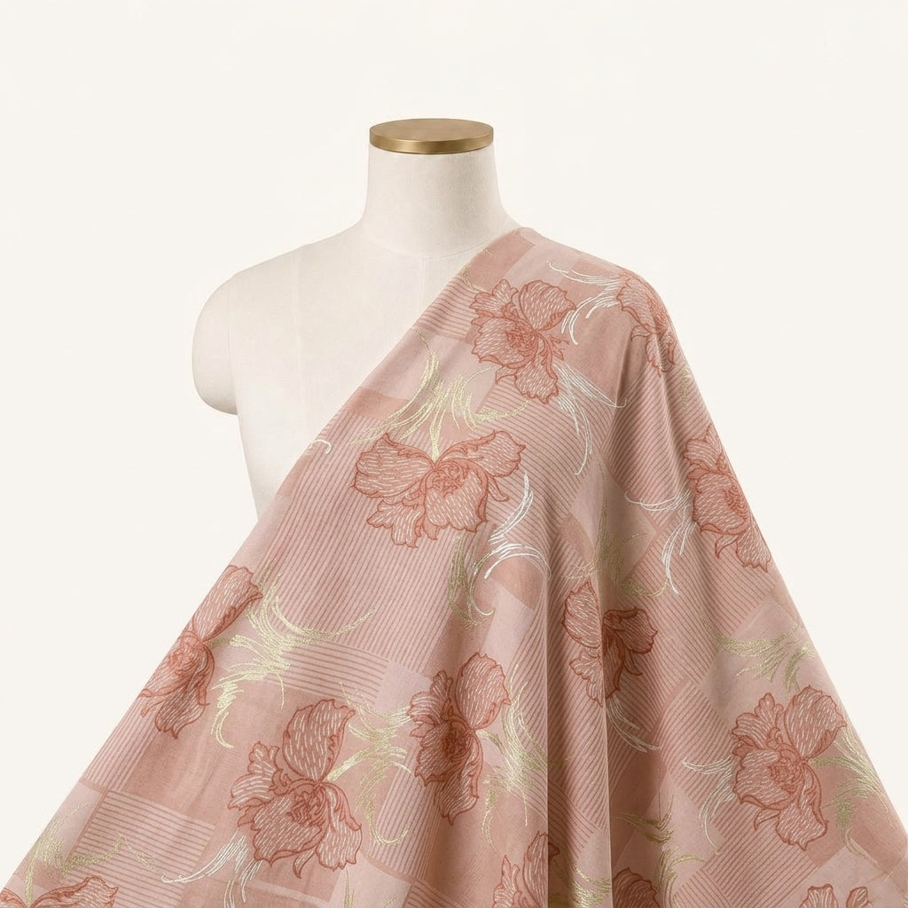 Foil Print Pink Foil Print Cotton Fabric Draped as a saree