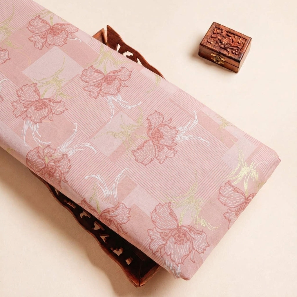 Folded Pink Foil Print Cotton Fabric Highlighting Floral and Texture