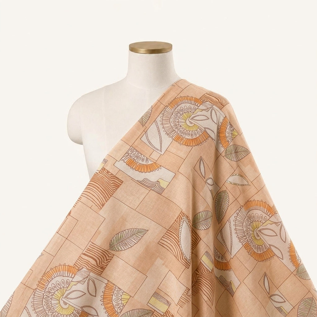 Foil Print Peach Foil Print Cotton Fabric Draped as a saree
