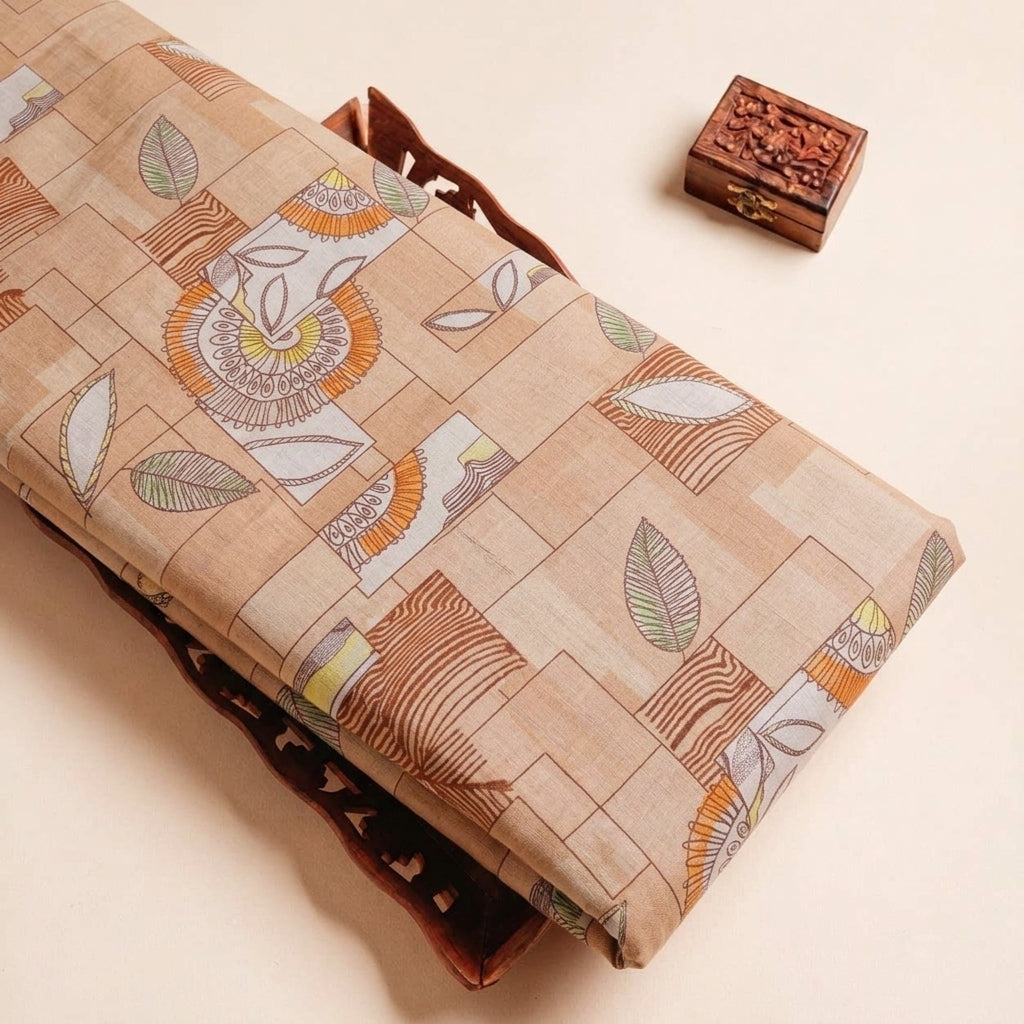 Folded Peach Foil Print Cotton Fabric Highlighting Abstract and Texture