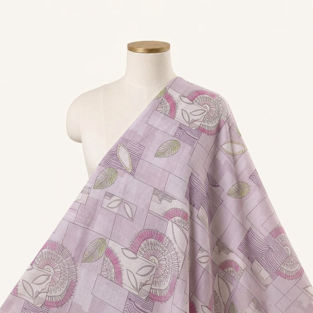Foil Print Violet Foil Print Cotton Fabric Draped as a saree