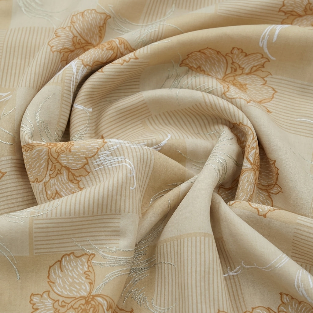 Swirled Foil Print Peach Foil Print Cotton Fabric