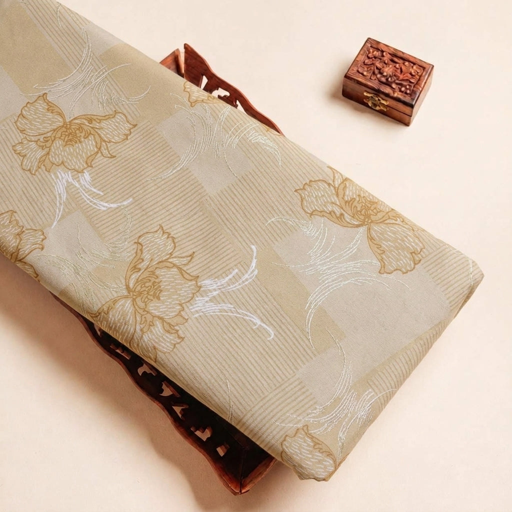 Folded Peach Foil Print Cotton Fabric Highlighting and Texture