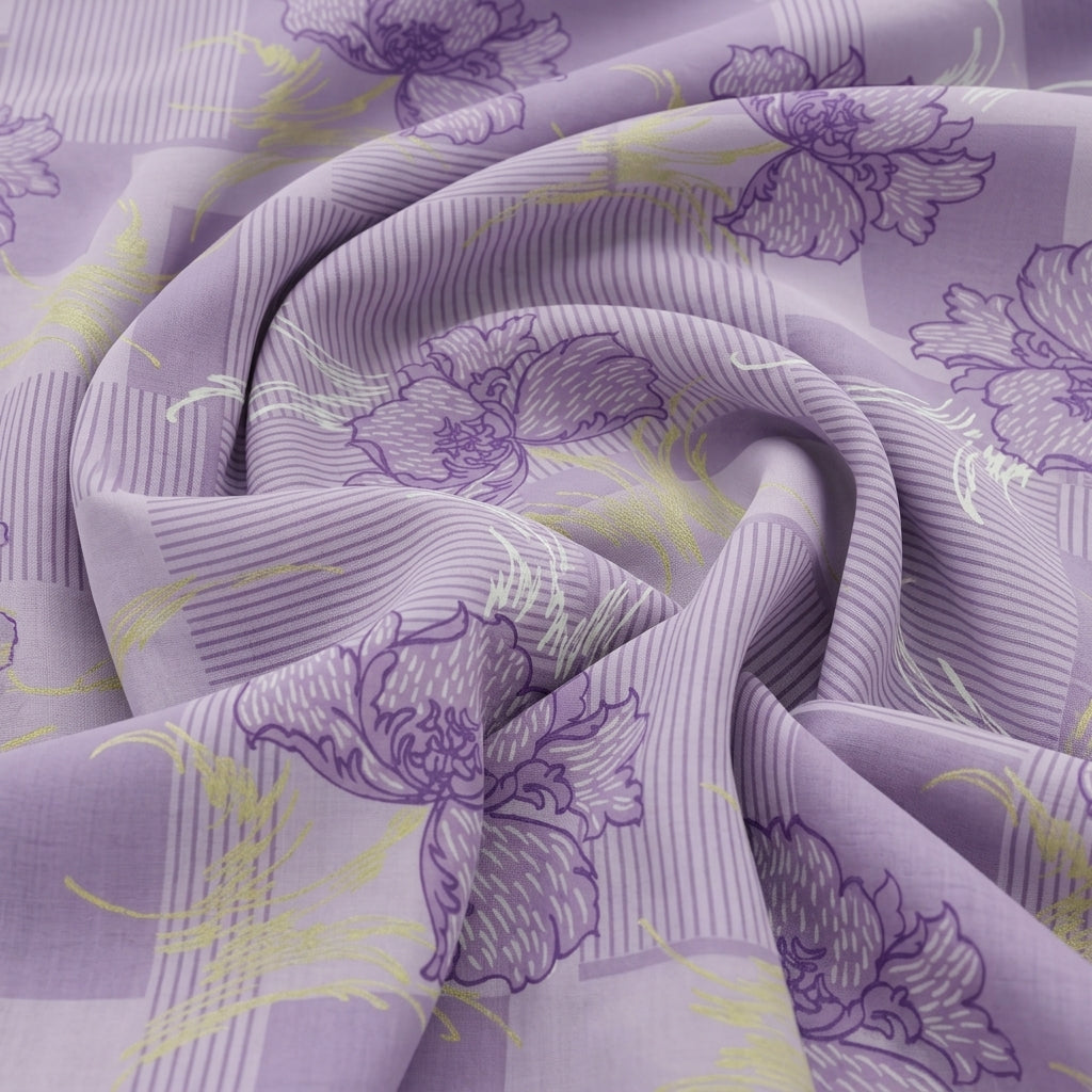 Swirled Foil Print Violet Foil Print Cotton Fabric
