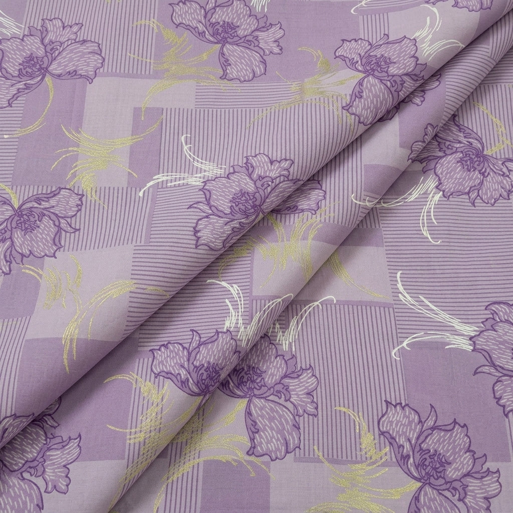 Folded Foil Print Violet Foil Print Cotton Fabric