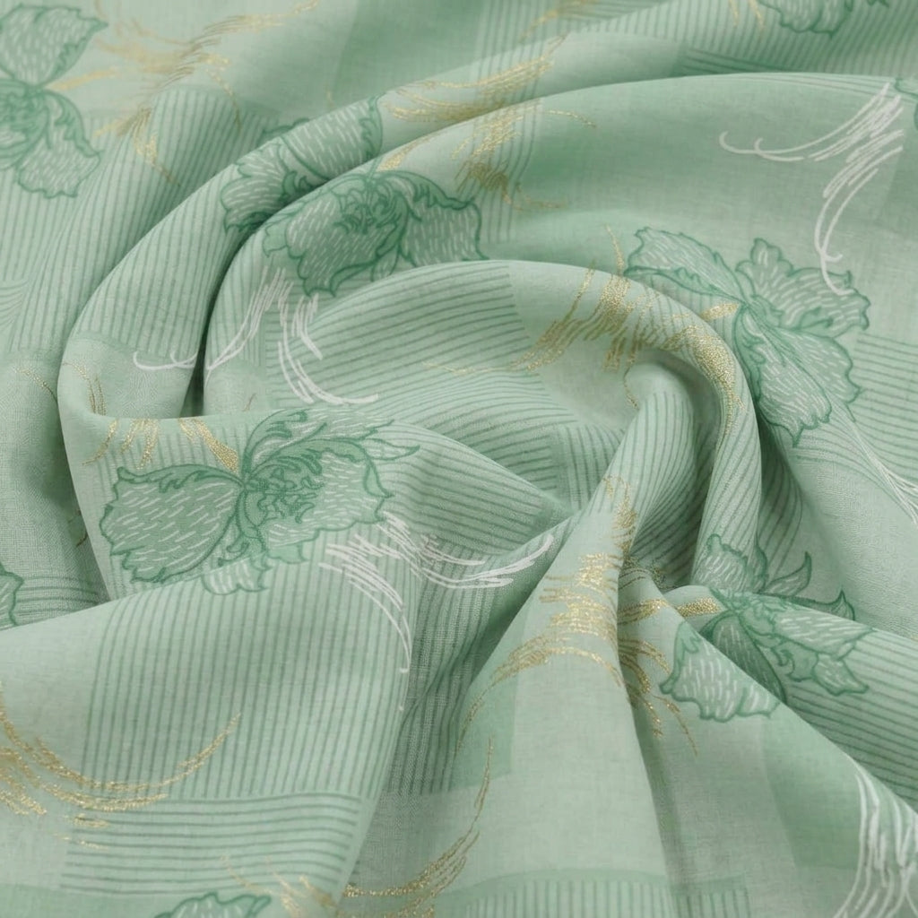 Swirled Foil Print Green Foil Print Cotton Fabric