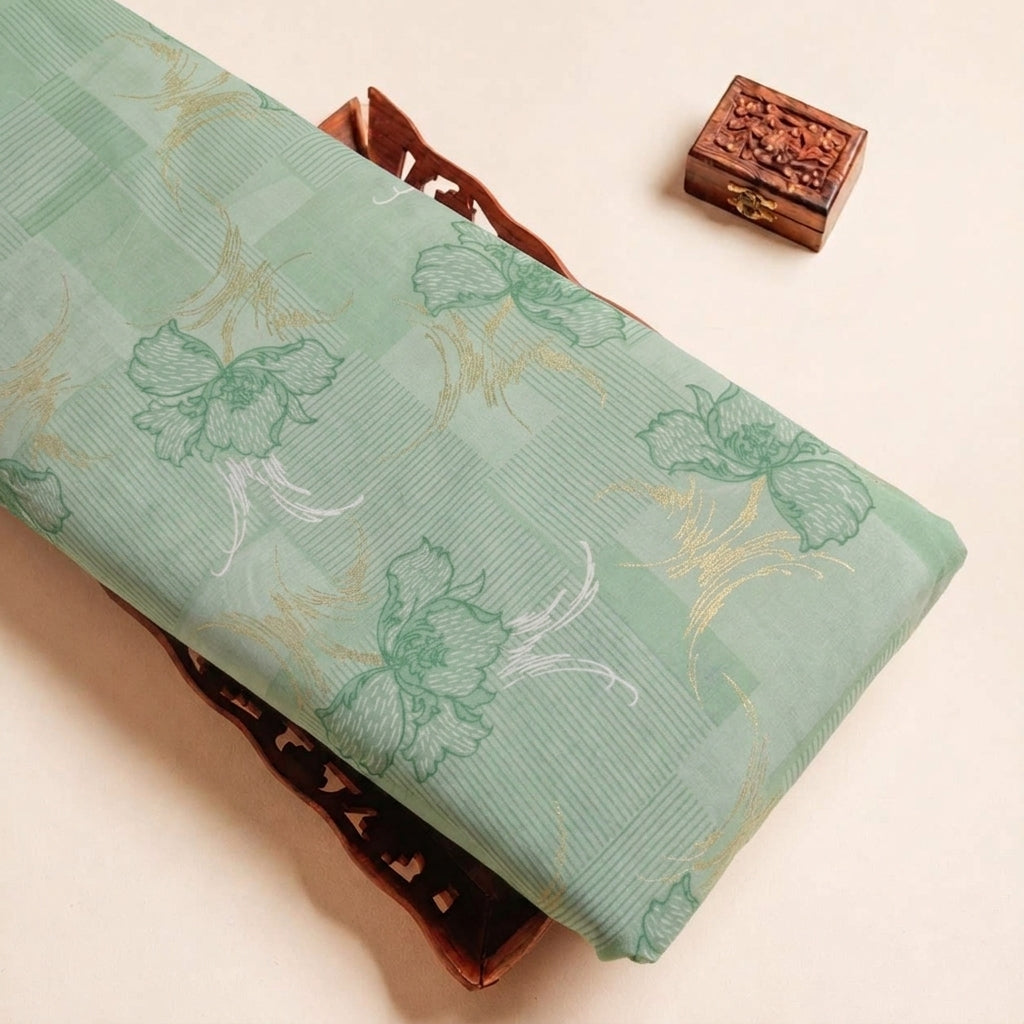 Folded Green Foil Print Cotton Fabric Highlighting and Texture