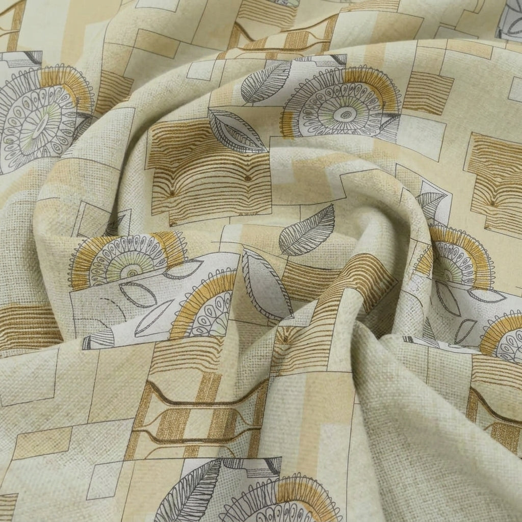 Swirled Foil Print Yellow Foil Print Cotton Fabric