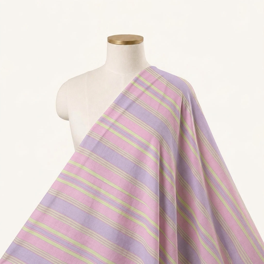 Stripes Pink Stripes Cotton Fabric Draped as a saree
